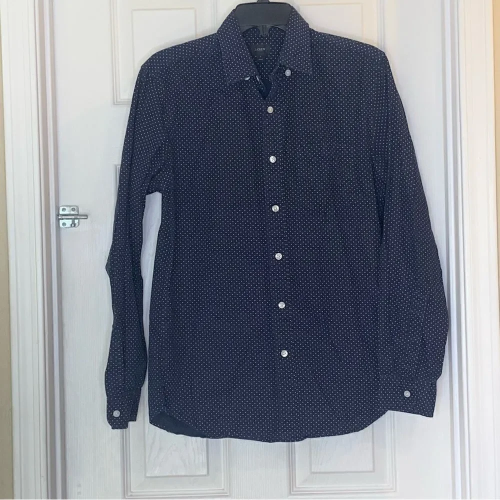 J Crew Navy Polka Dot Button Down Shirt Size Small
